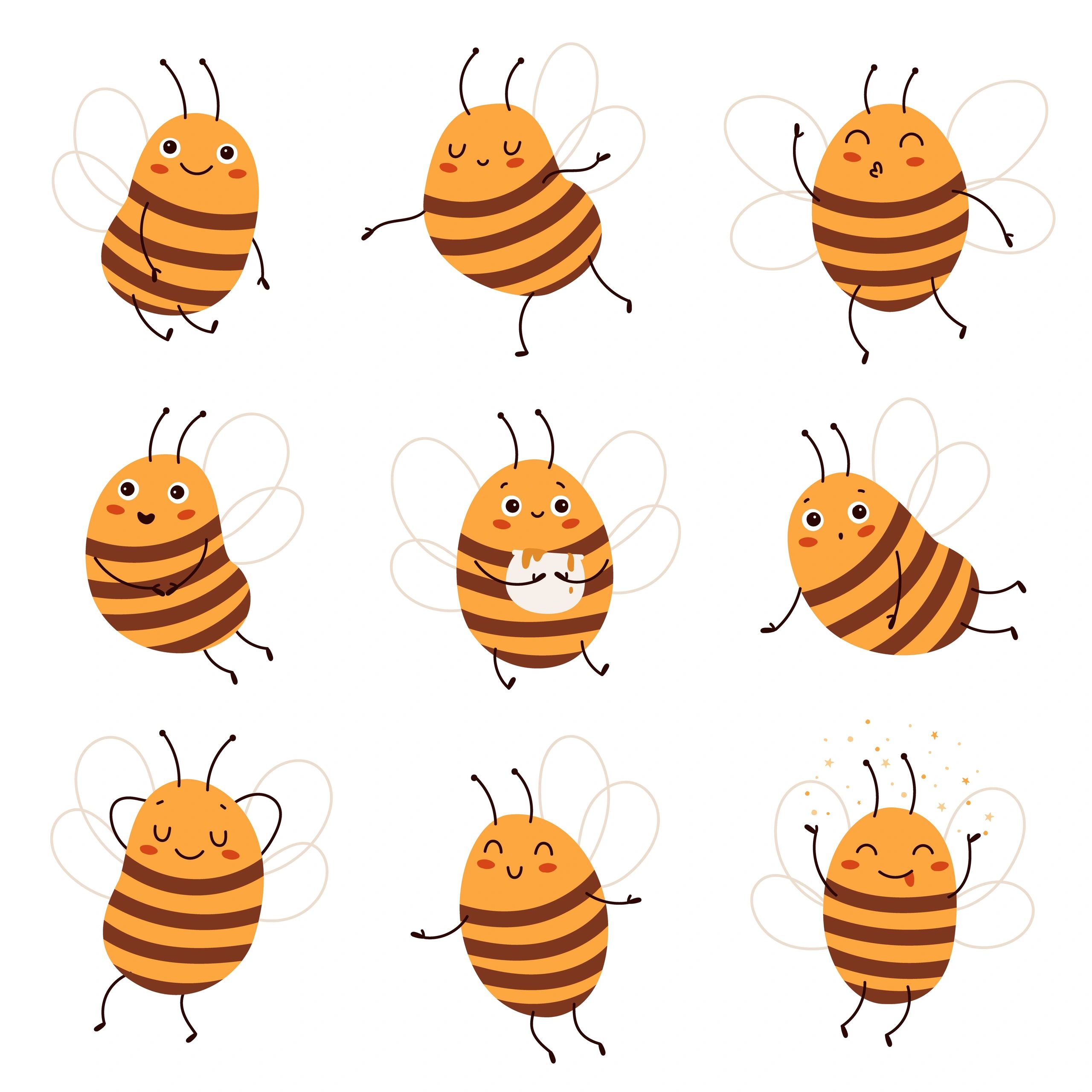 Cute illustrated bee character used as a playful cast portrait