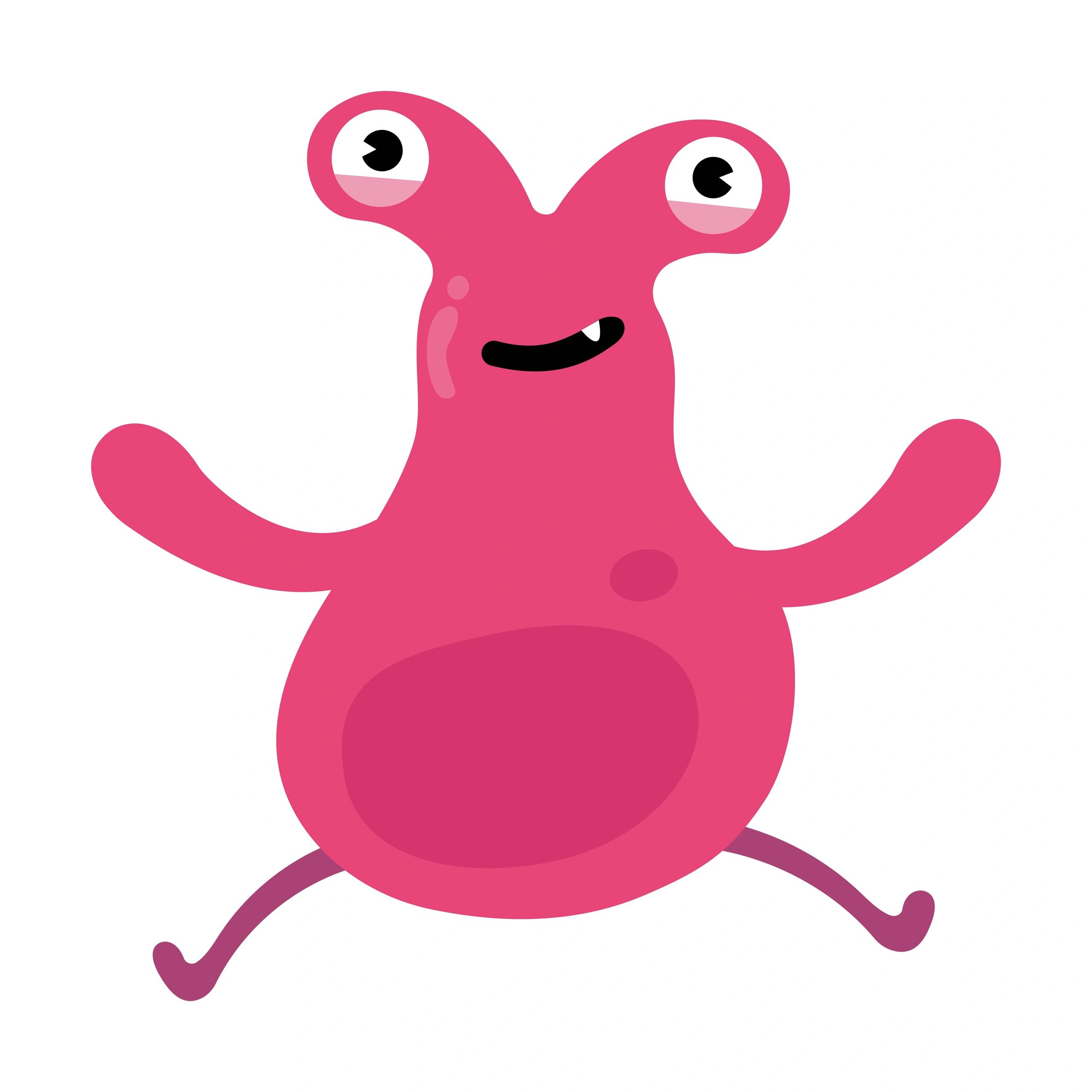 Pink bacteria monster character waving