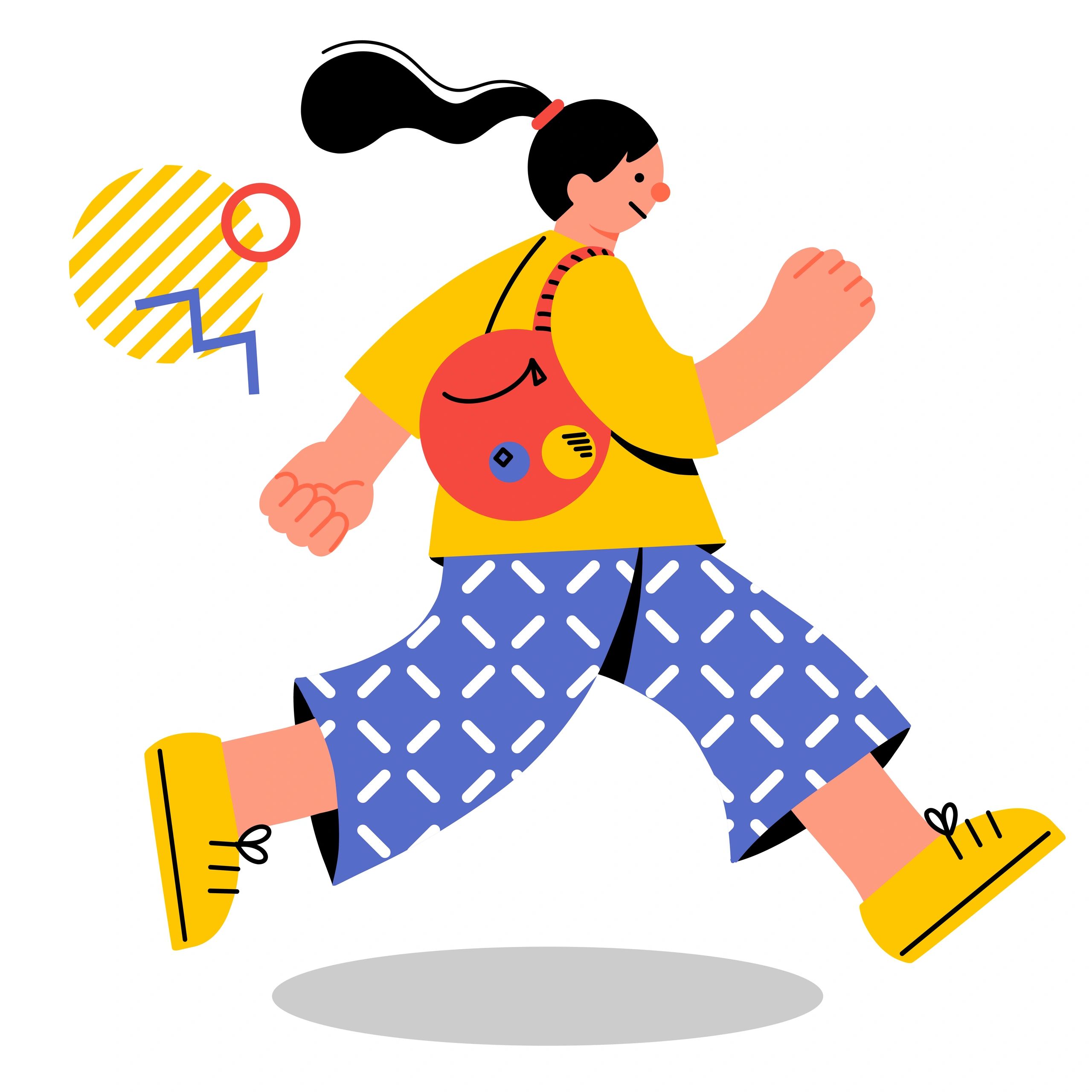 Pop-style illustrated character running