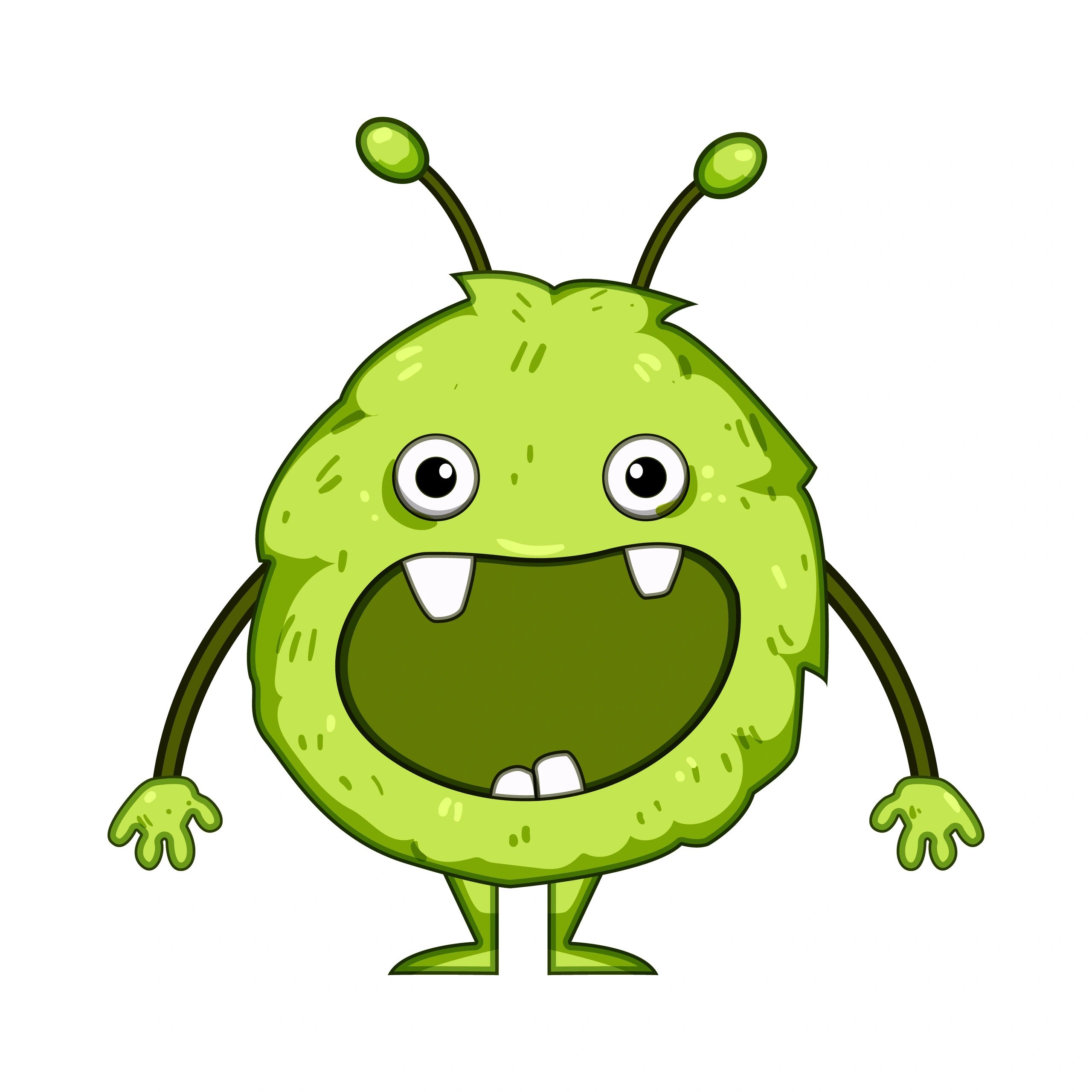 Cute green furry monster character smiling